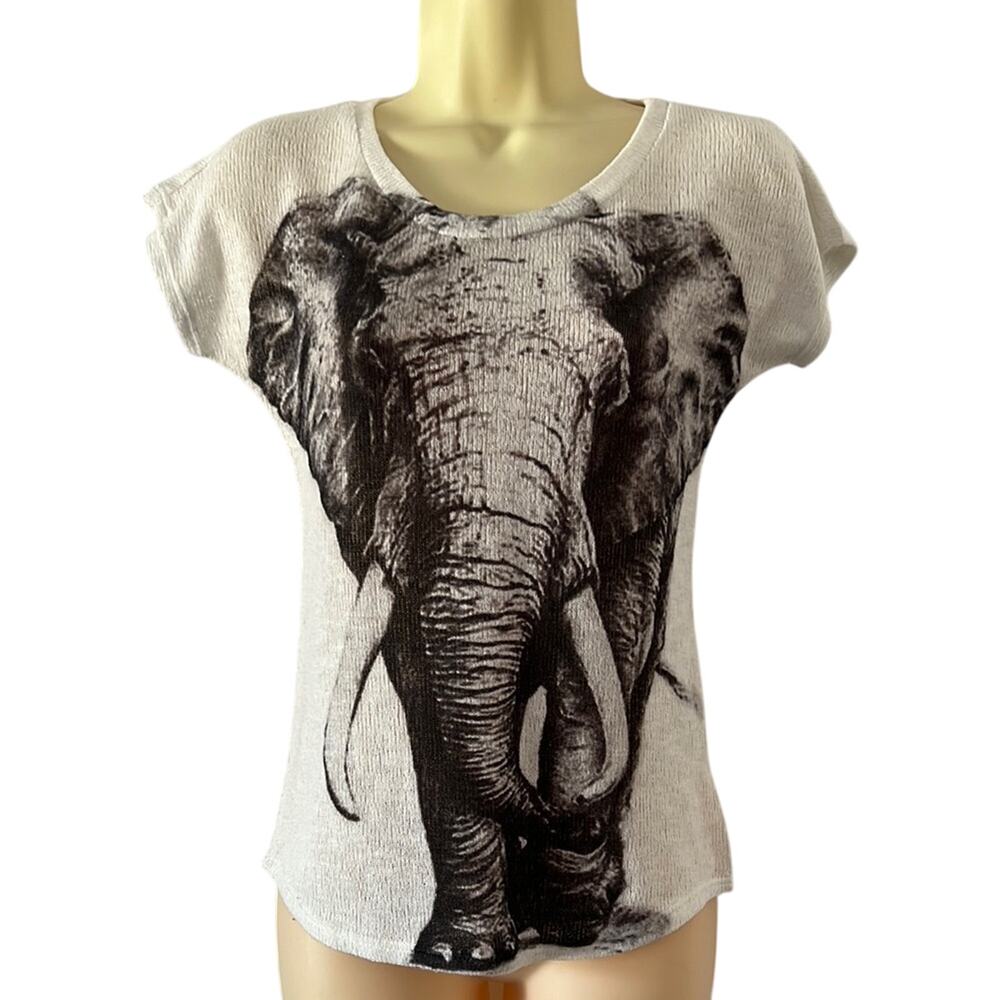 Elephant Print Women's Sweater Top Size Small Two Sided Lightweight